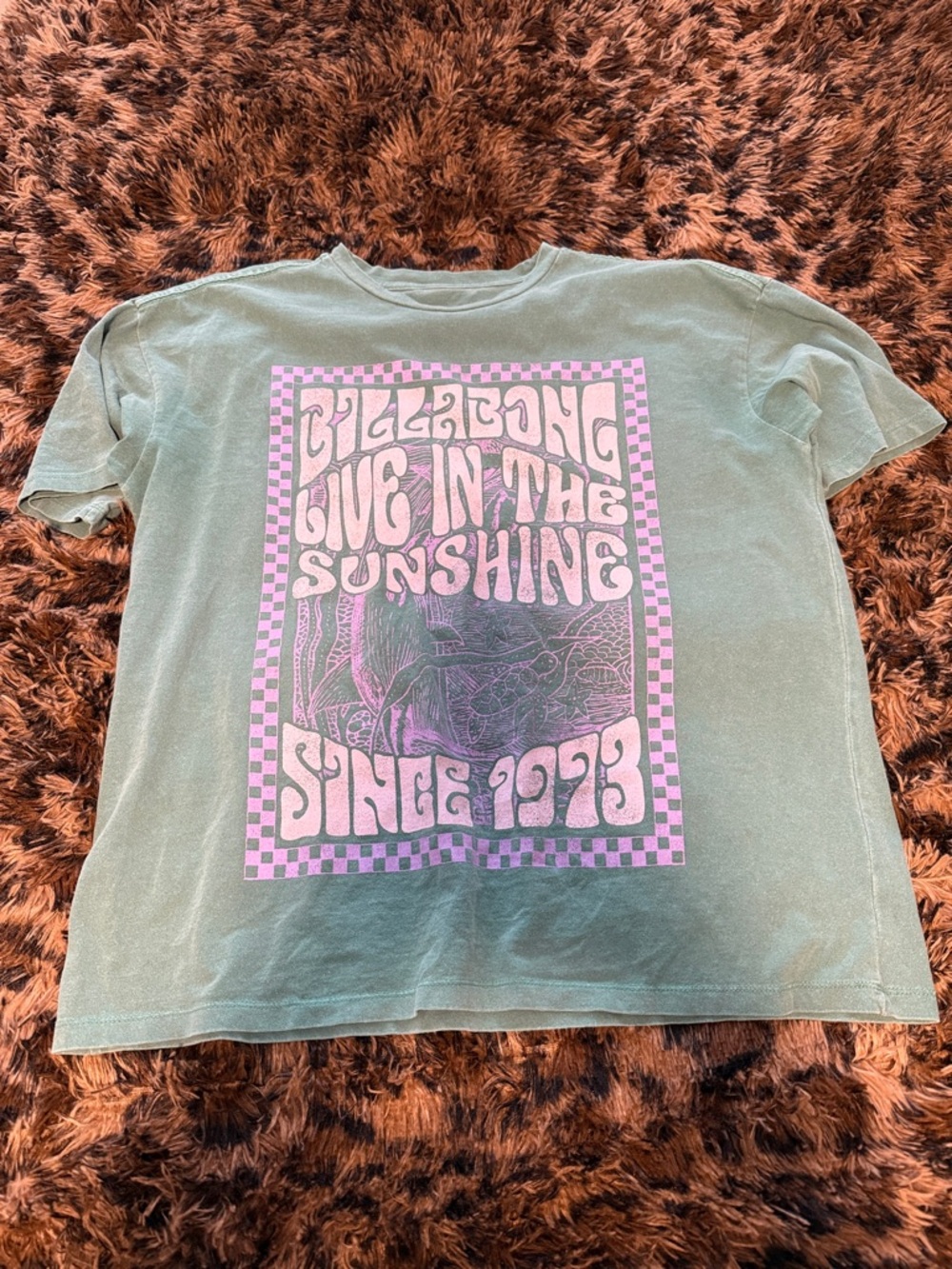 Billabong Green Tee with Pink Graphic